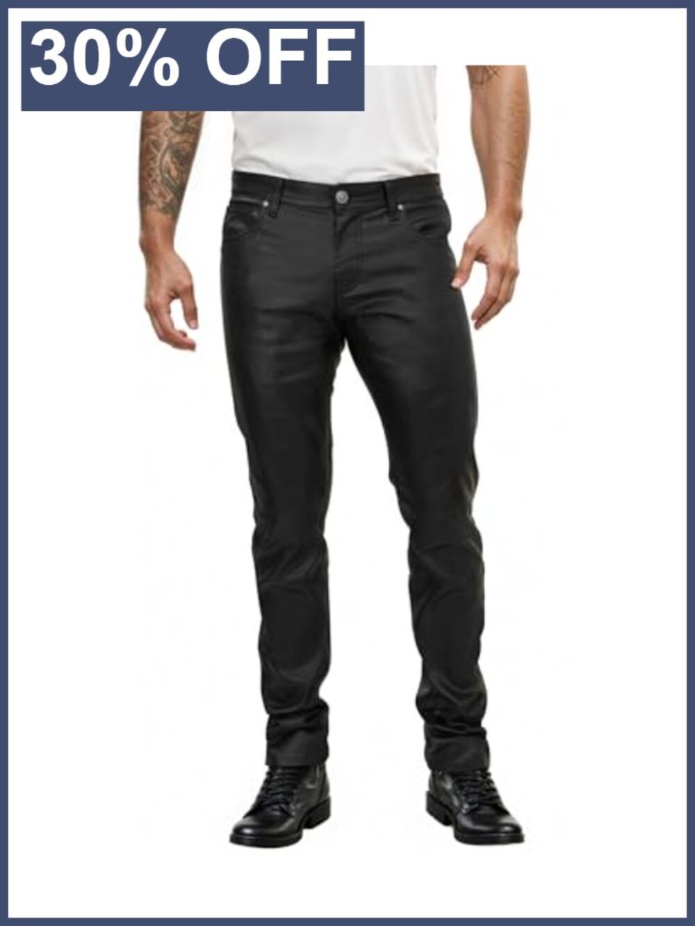 Men's Stretch Faux Leather Pants Slim Fit Casual